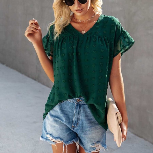 boho vneck swiss dot short sleeve top BABY blue - Picture 5 of 11